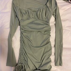Elegant Sage Green Ruched Dress